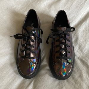 River Island holographic lace up flatform shoes